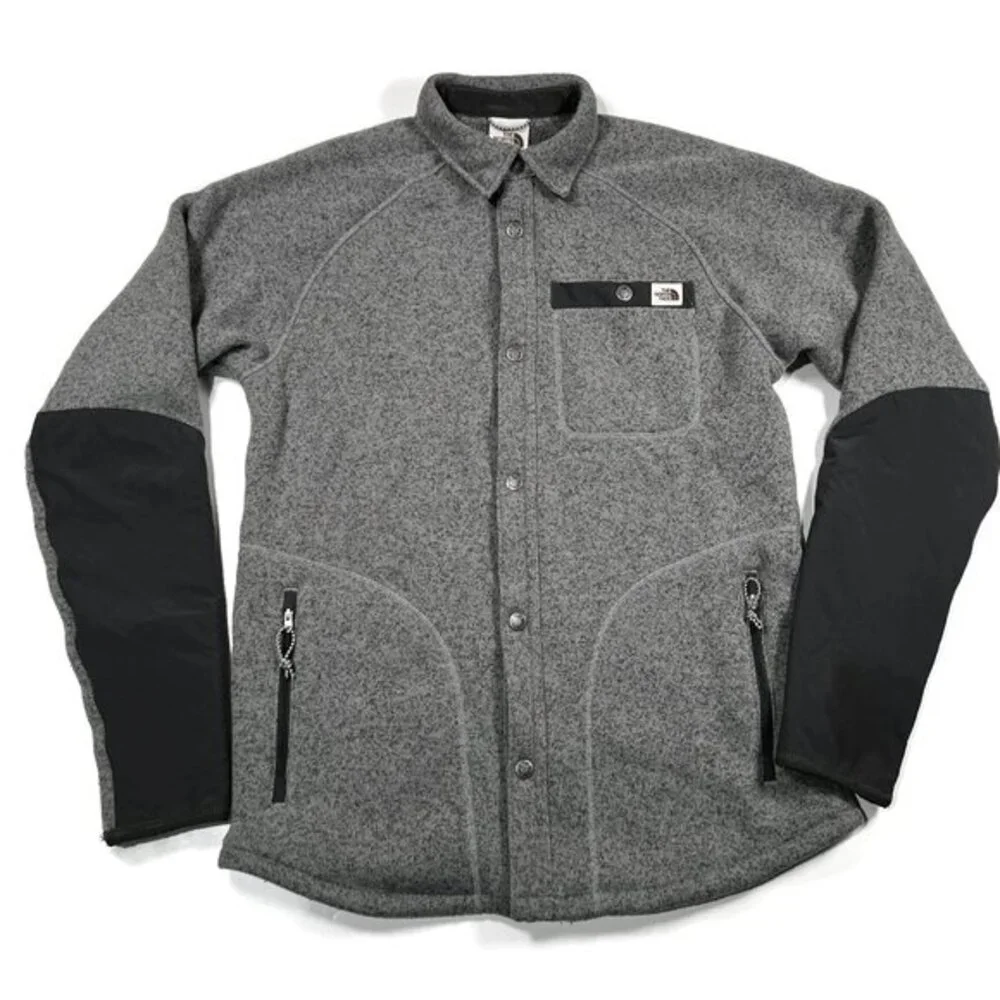 North Face Gordon Lyons Fleece Snap Button Shirt Jacket Mens Small Shacket‎ Gray